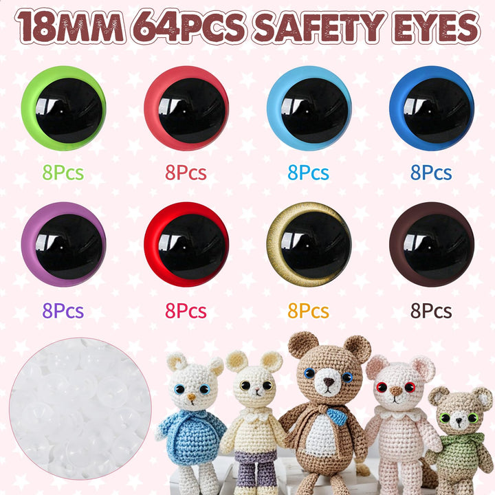 64Pcs 18mm Colored Moon Safety Eyes - MUCUNNIA