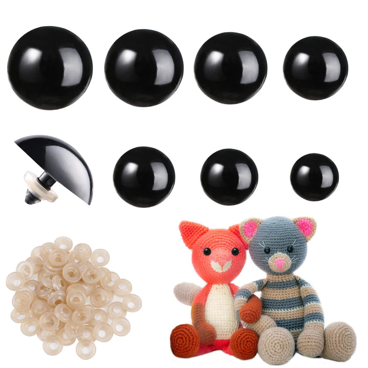 66Pcs Plastic Safety Eyes Black with Washers - MUCUNNIA