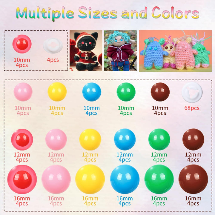 72pcs Colorful Plastic Safety Eyes with Washers - MUCUNNIA