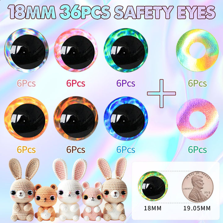 72pcs 18mm 3D Moon Laser Glitter Safety Eyes - MUCUNNIA