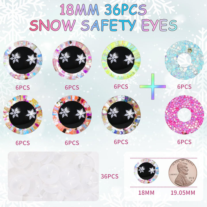 72pcs 18mm 3D Glitter Safety Eyes with Bowl Washers - MUCUNNIA