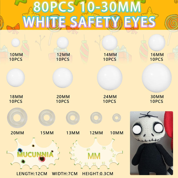 80Pcs 10-30mm White Safety Eyes - MUCUNNIA