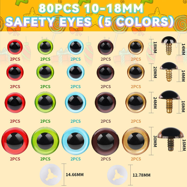 80pcs Colorful Plastic Safety Eyes with Washers - MUCUNNIA