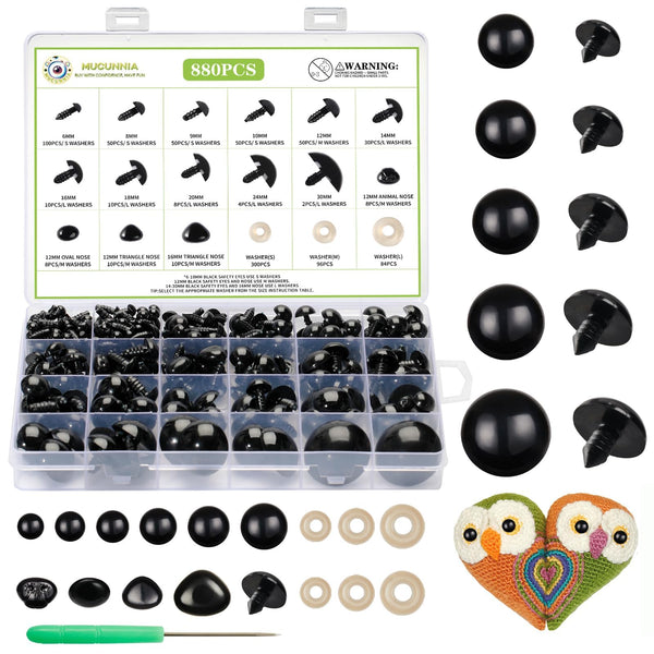 880pcs Plastic Black Safety Eyes and Noses - MUCUNNIA