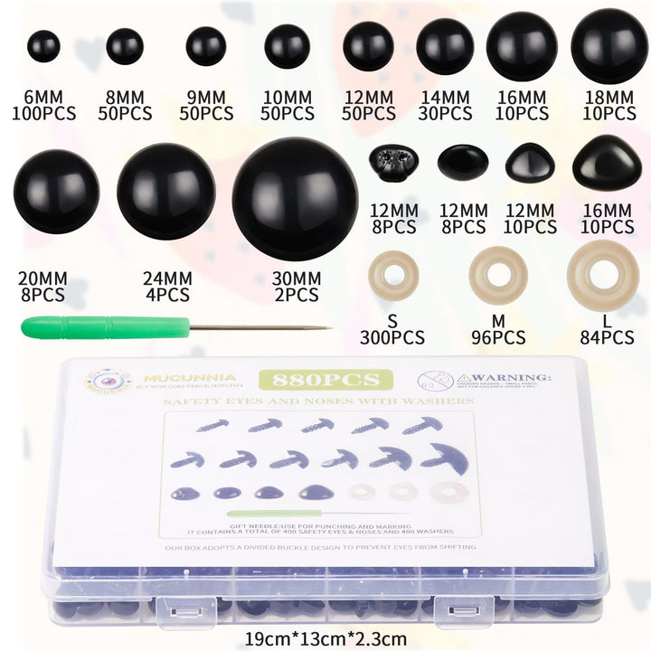 880pcs Plastic Black Safety Eyes and Noses - MUCUNNIA