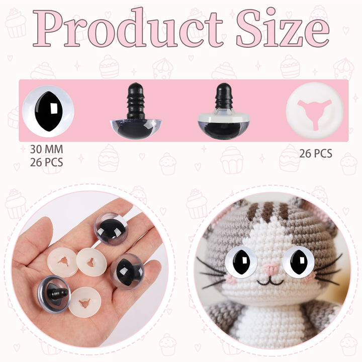 Clear Cat Safety Eyes for Crocheting with Washers - MUCUNNIA