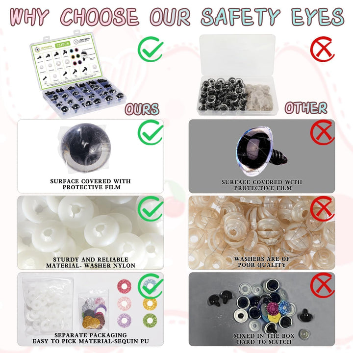 Upgraded Glitter Safety Eyes 324 Pcs - MUCUNNIA